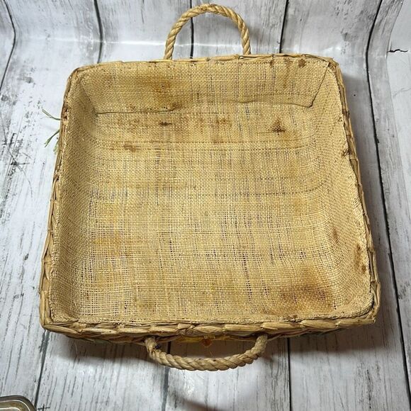 Anchor Ovenware 2 QT Square Baking  Dish And Wicker Basket Carrier- Vintage USA - Picture 6 of 7